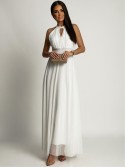 Elegant dress with a tulle bottom, white AZR156